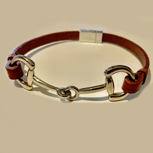 Single Strand Leather Bit Bracelet Gold Tan