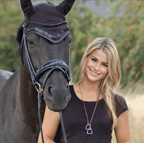 Large Double Stirrup Suede Necklace Lady and Horse